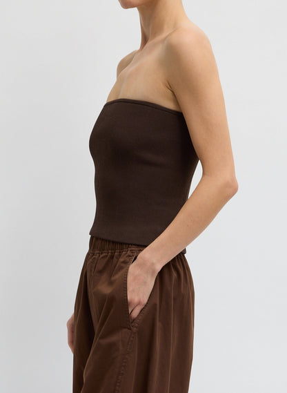 Ribbed Sweater Tube Top Hickory Brown - Tibi