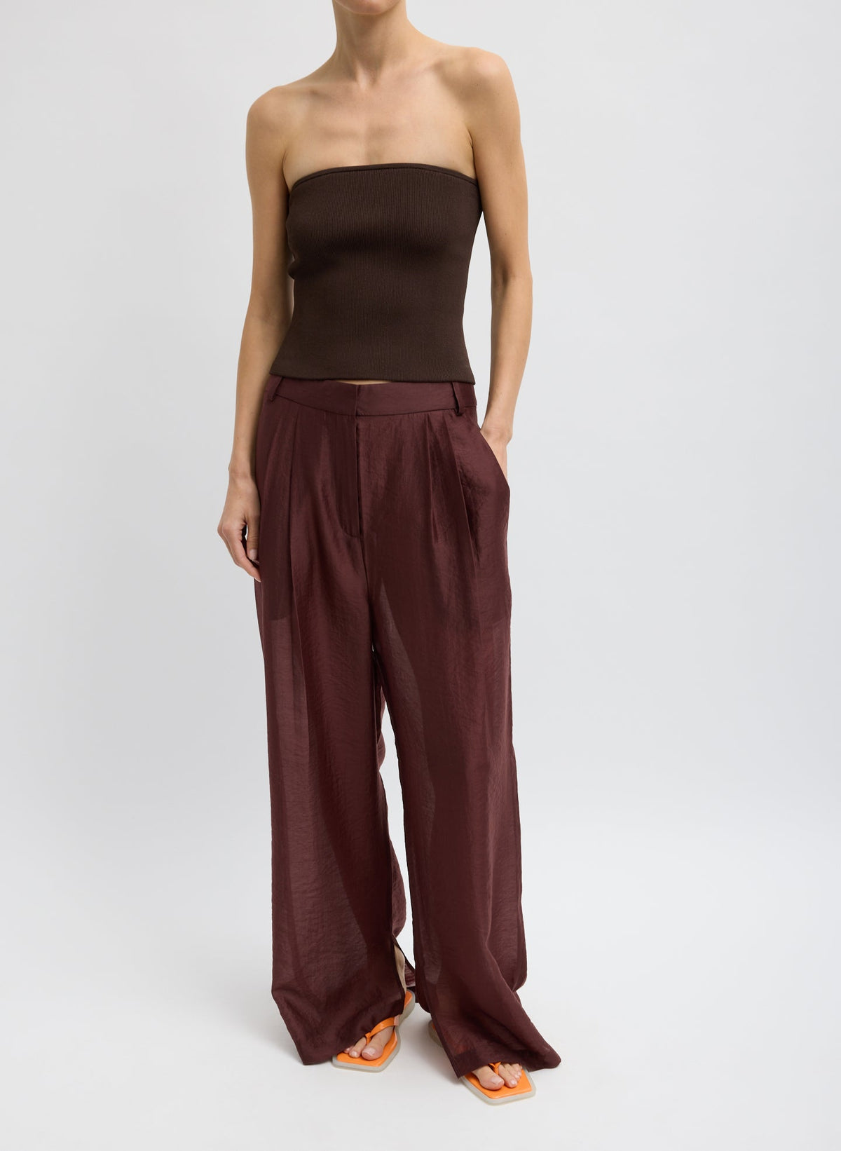 Ribbed Sweater Tube Top Hickory Brown - Tibi