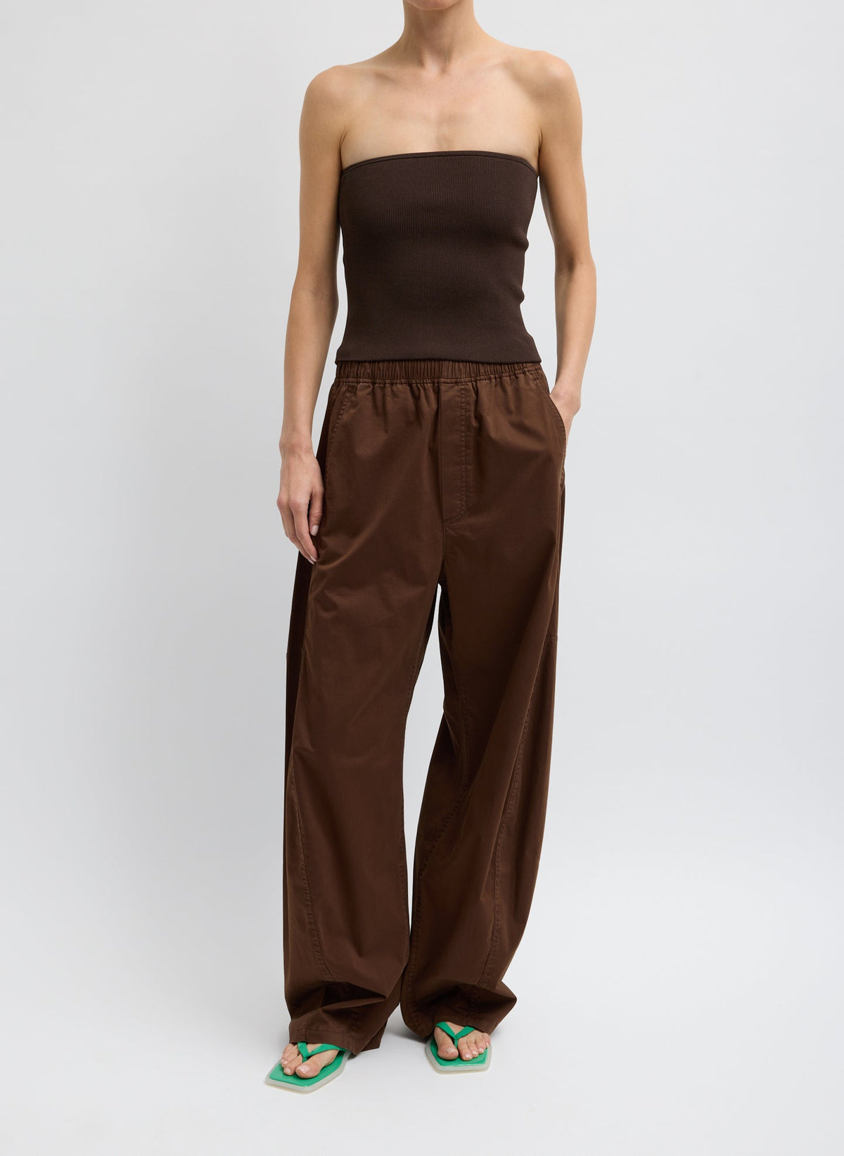 Garment Dyed Silky Cotton Winslow Pull On Pant Brown - Tibi