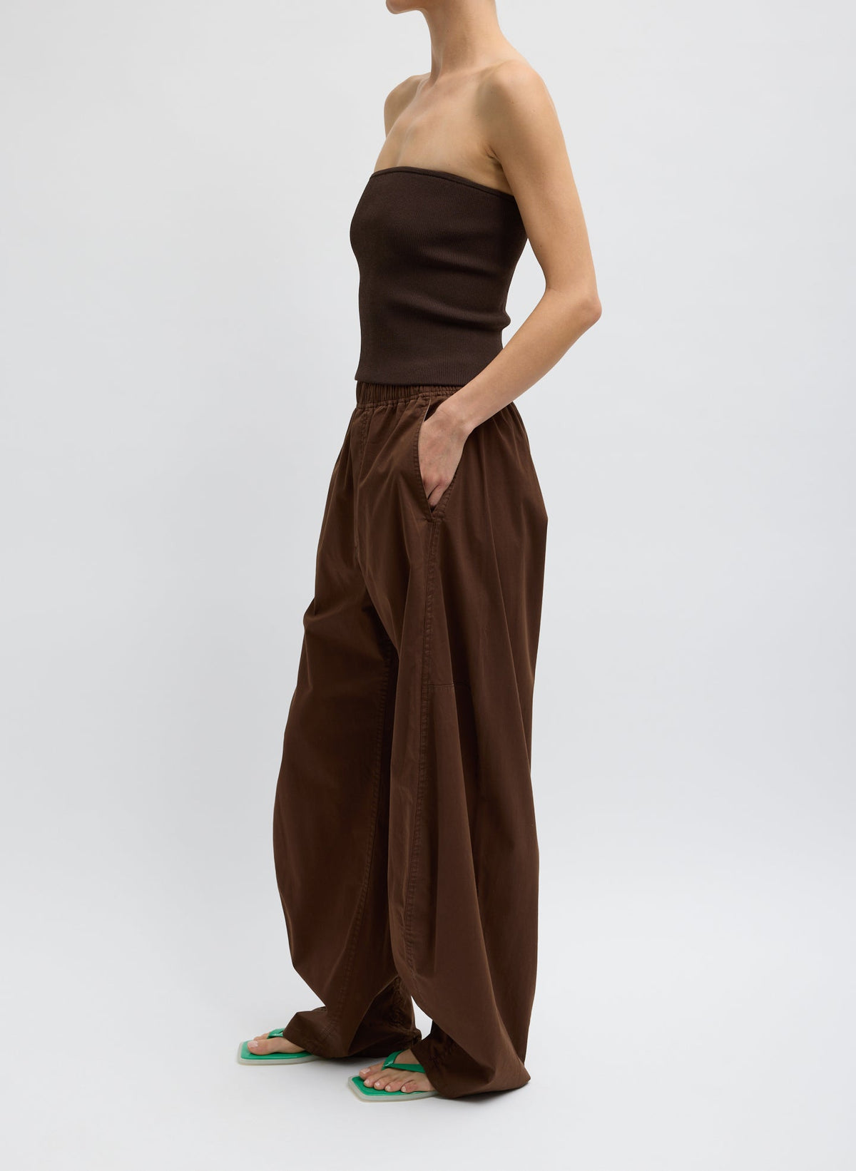 Garment Dyed Silky Cotton Winslow Pull On Pant Brown - Tibi