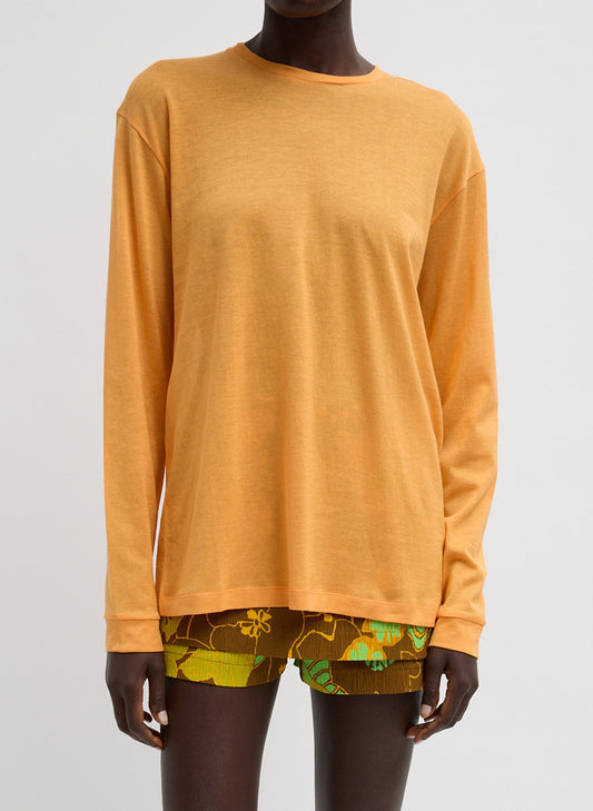 Sheer Crepe Knit Crewneck Unisex Long Sleeve T-Shirt Orange - Tibi