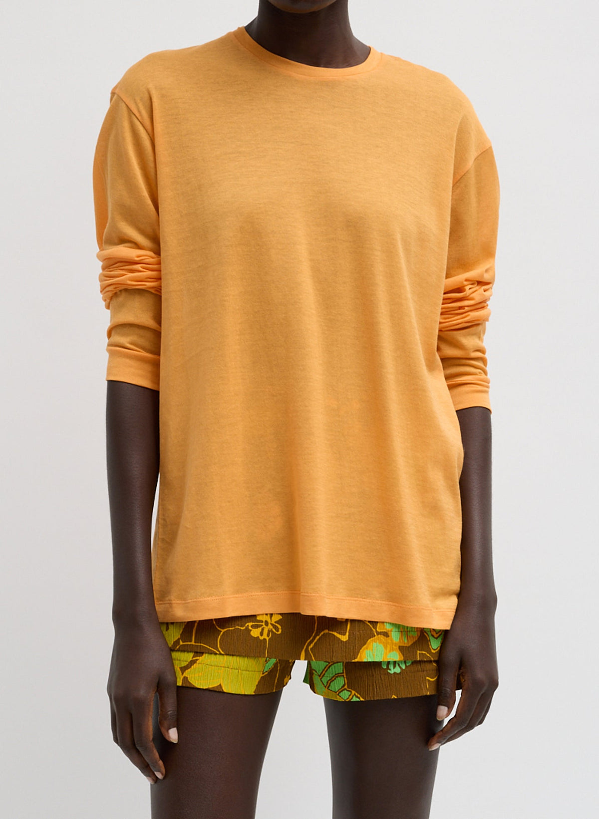 Sheer Crepe Knit Crewneck Unisex Long Sleeve T-Shirt Orange - Tibi