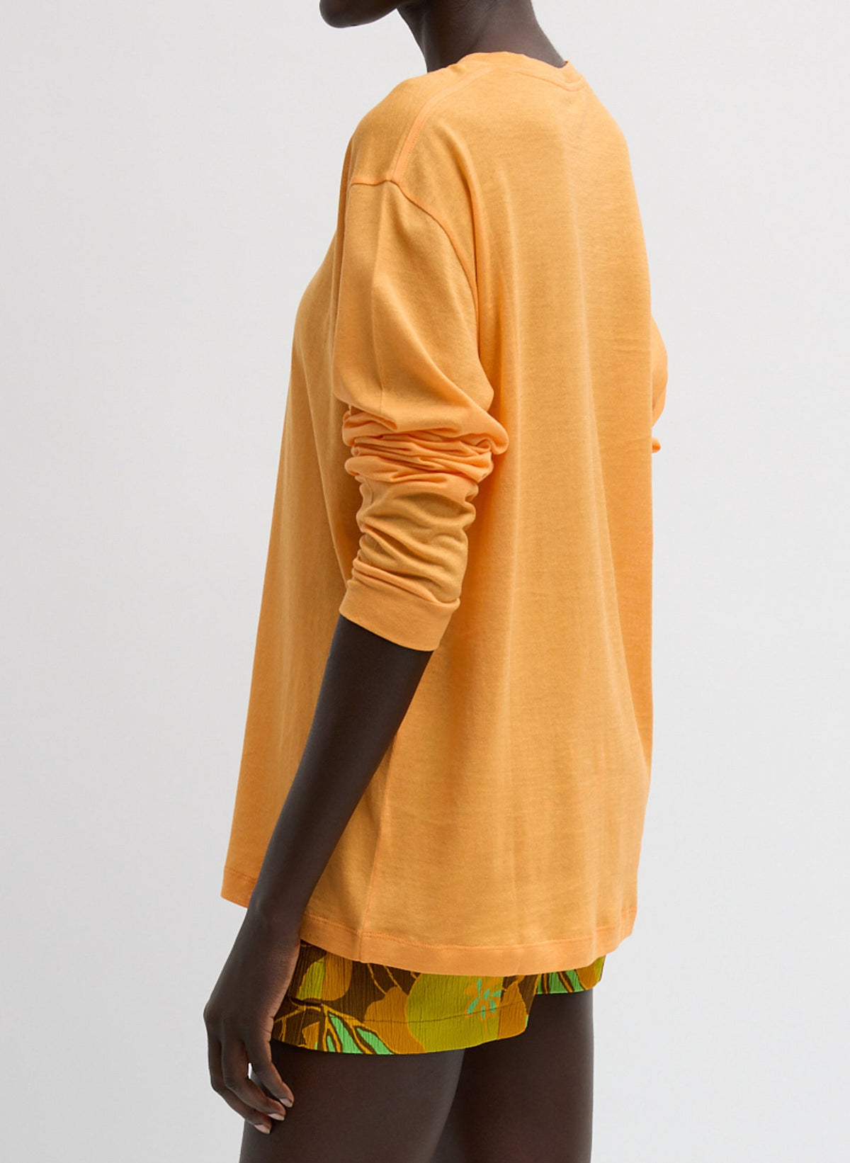 Sheer Crepe Knit Crewneck Unisex Long Sleeve T-Shirt Orange - Tibi
