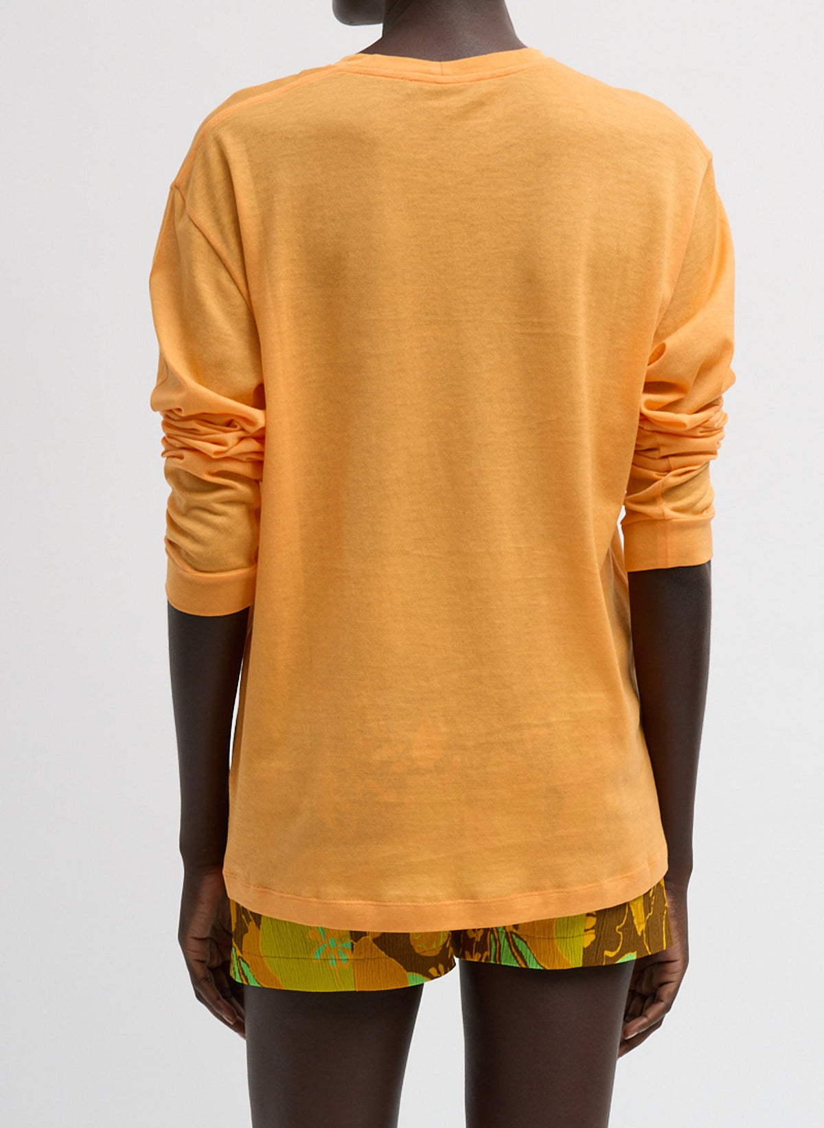 Sheer Crepe Knit Crewneck Unisex Long Sleeve T-Shirt Orange - Tibi