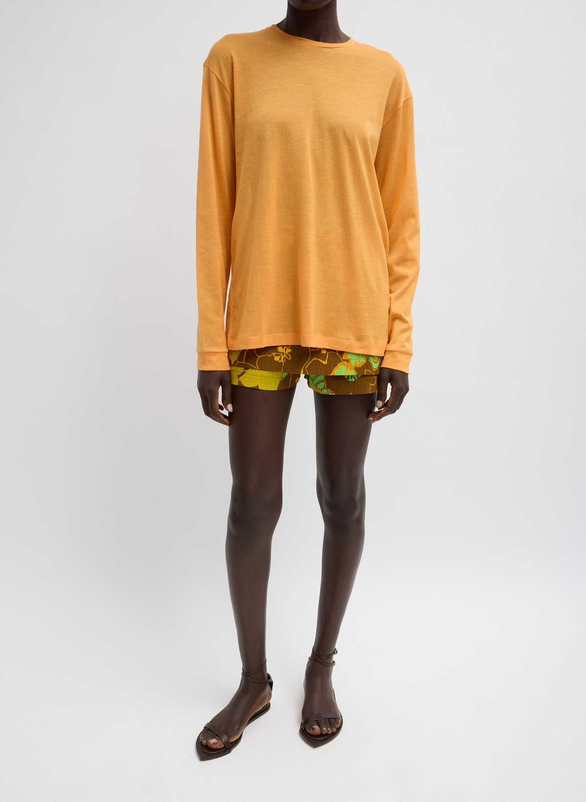 Sheer Crepe Knit Crewneck Unisex Long Sleeve T-Shirt Orange - Tibi