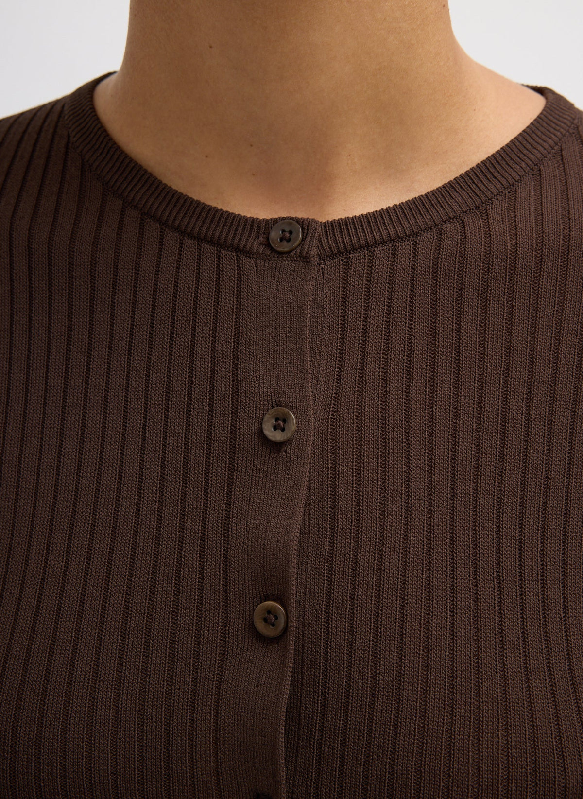 Ribbed Sweater Slim Cardigan Hickory Brown - Tibi