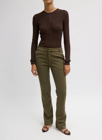 Ribbed Sweater Slim Cardigan Hickory Brown - Tibi