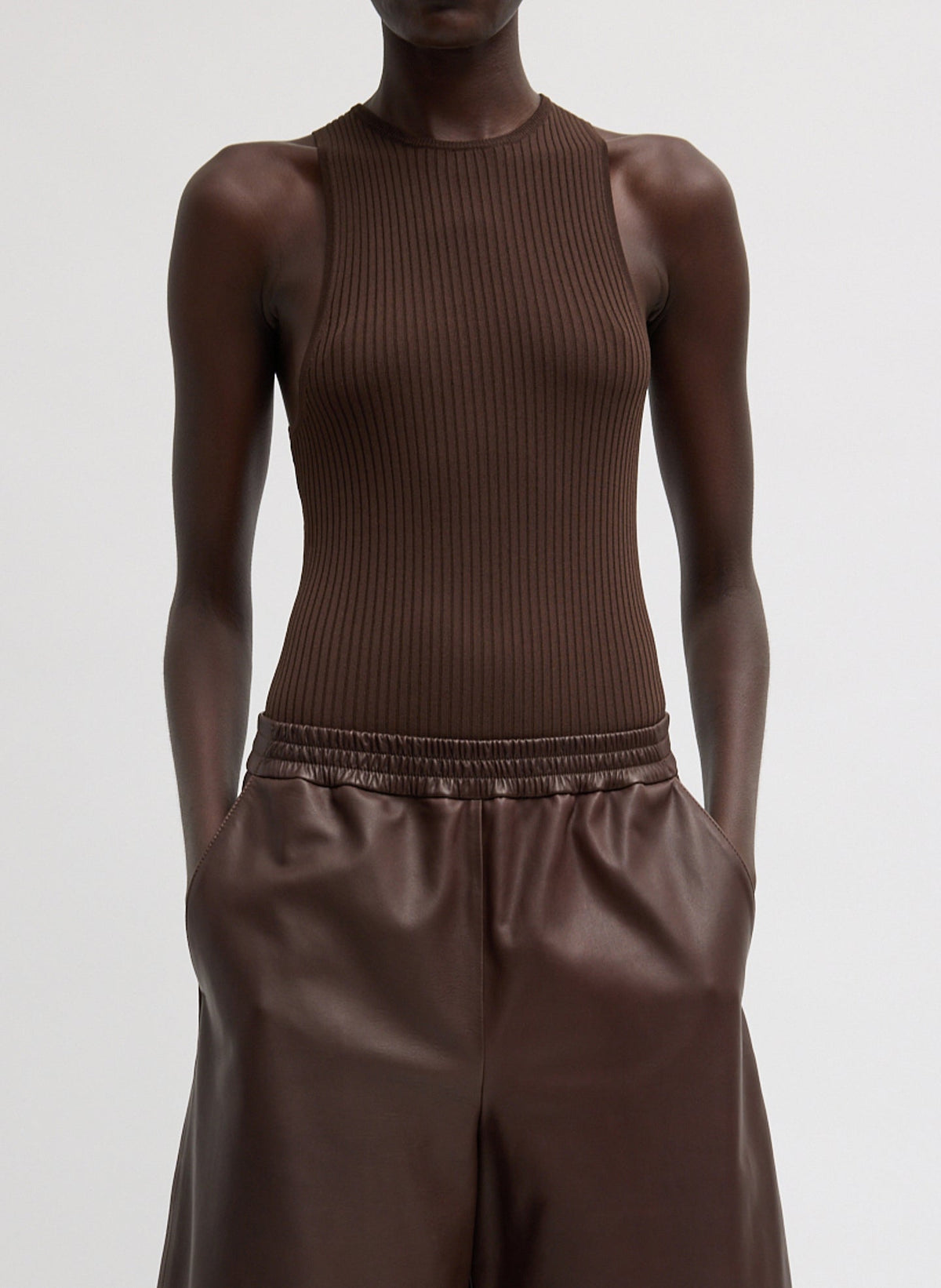 Ribbed Sweater Cut Out Tank Hickory Brown - Tibi