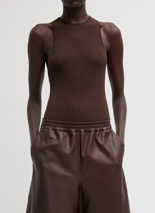 Ribbed Sweater Cut Out Tank Hickory Brown - Tibi