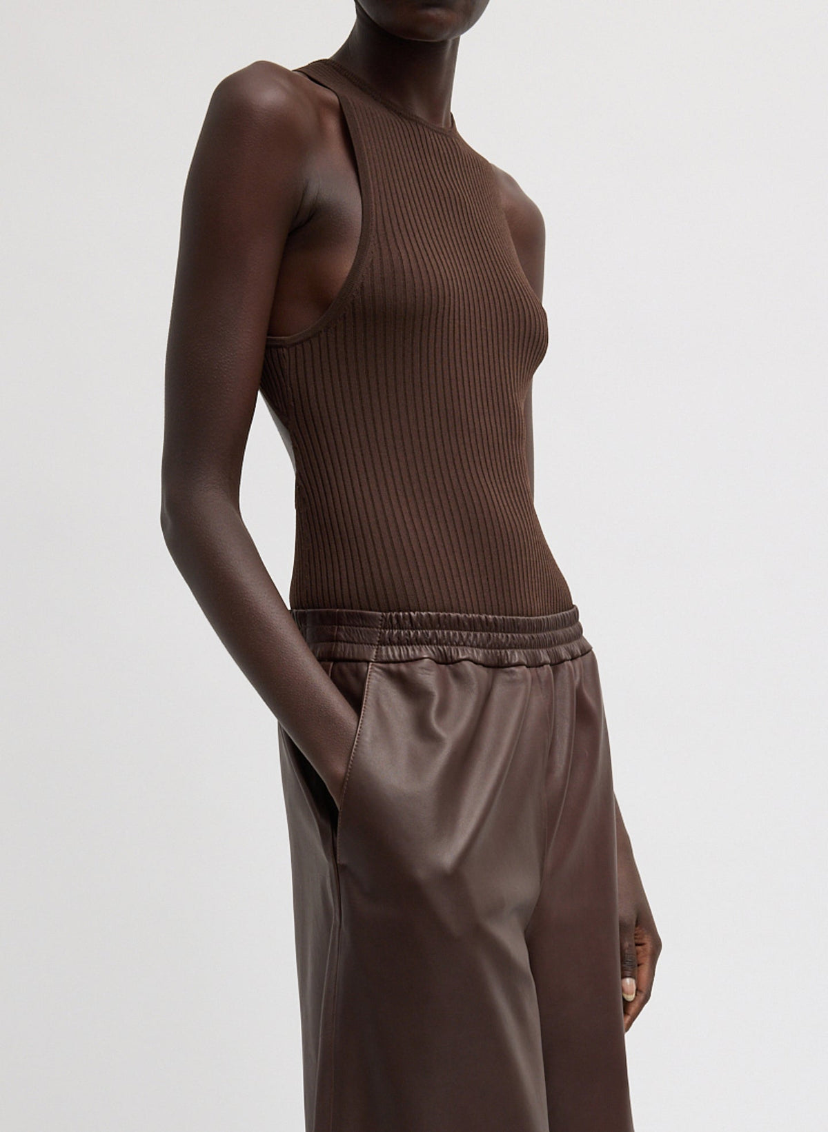 Ribbed Sweater Cut Out Tank Hickory Brown - Tibi