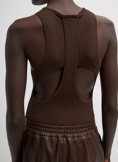 Ribbed Sweater Cut Out Tank Hickory Brown - Tibi