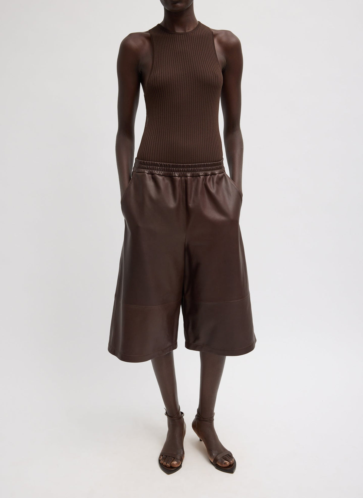 Ribbed Sweater Cut Out Tank Hickory Brown - Tibi