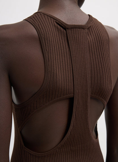 Ribbed Sweater Cut Out Tank Hickory Brown - Tibi