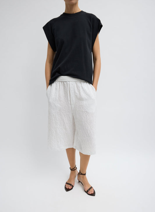 Crinkle Stripe Summer Suiting Relaxed Long Short Ivory Multi - Tibi
