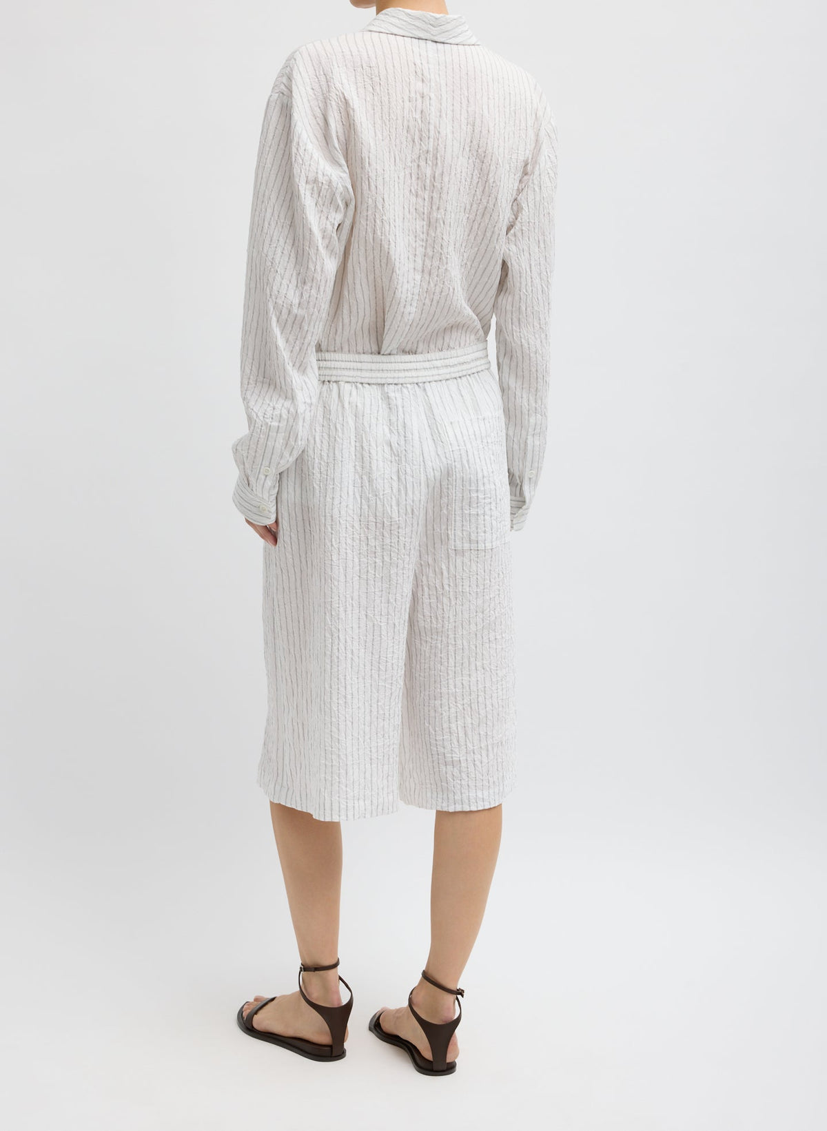 Crinkle Stripe Summer Suiting Relaxed Long Short Ivory Multi - Tibi