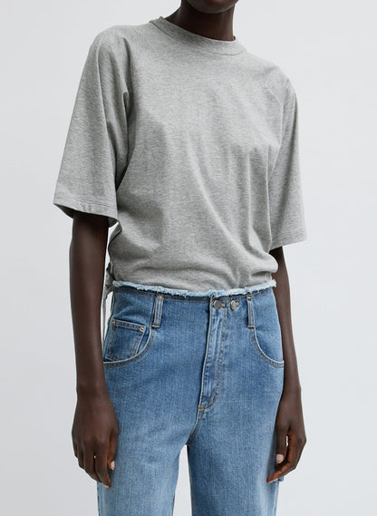 Short Sleeve T-Shirt With Shirred Back Heather Grey - Tibi