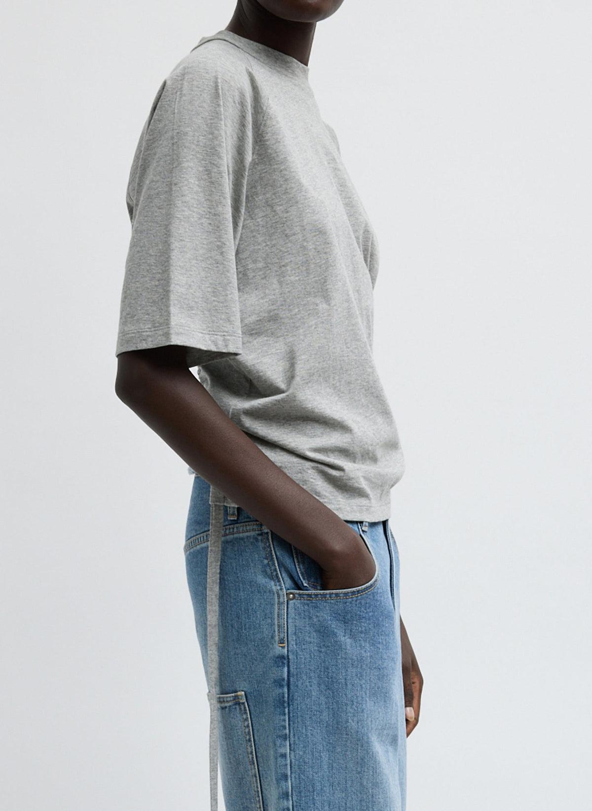 Short Sleeve T-Shirt With Shirred Back Heather Grey - Tibi