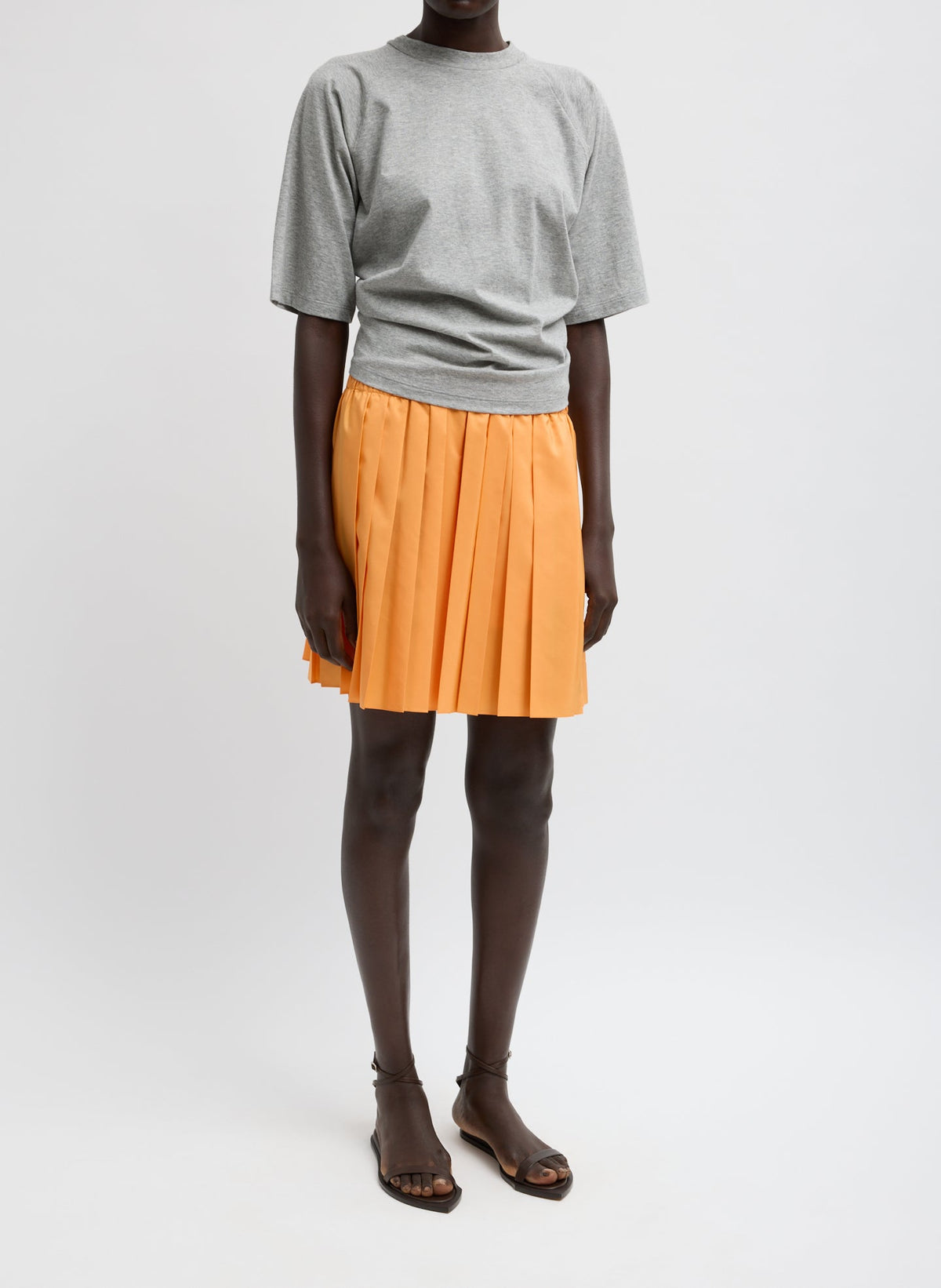 Short Sleeve T-Shirt With Shirred Back Heather Grey - Tibi