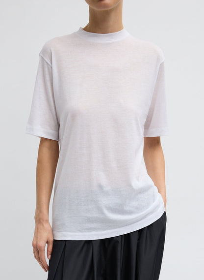 Sheer Crepe Knit Mock Unisex T-Shirt White - Tibi