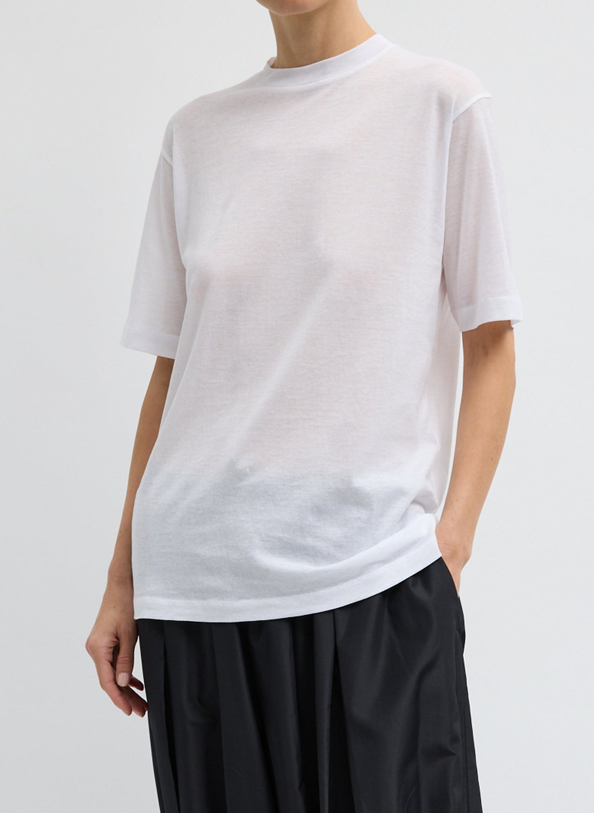 Sheer Crepe Knit Mock Unisex T-Shirt White - Tibi