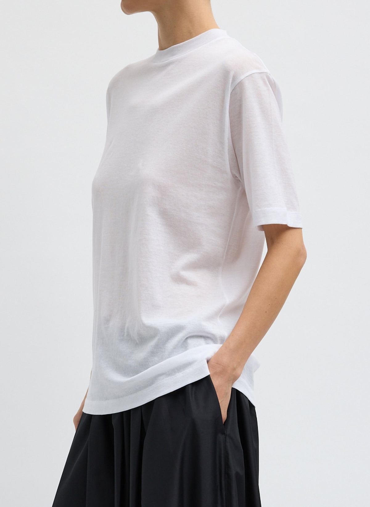 Sheer Crepe Knit Mock Unisex T-Shirt White - Tibi