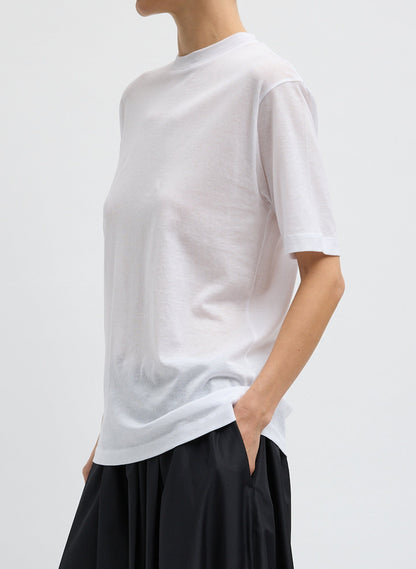 Sheer Crepe Knit Mock Unisex T-Shirt White - Tibi