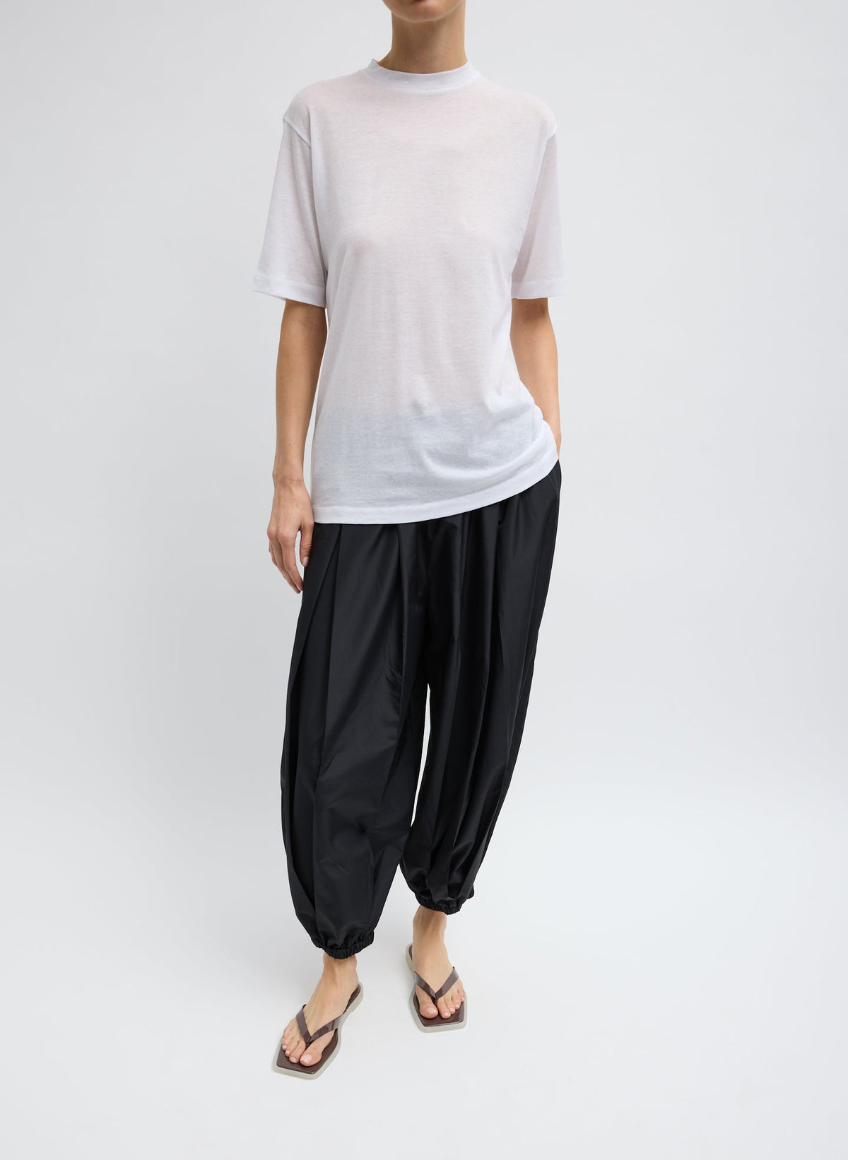 Sheer Crepe Knit Mock Unisex T-Shirt White - Tibi