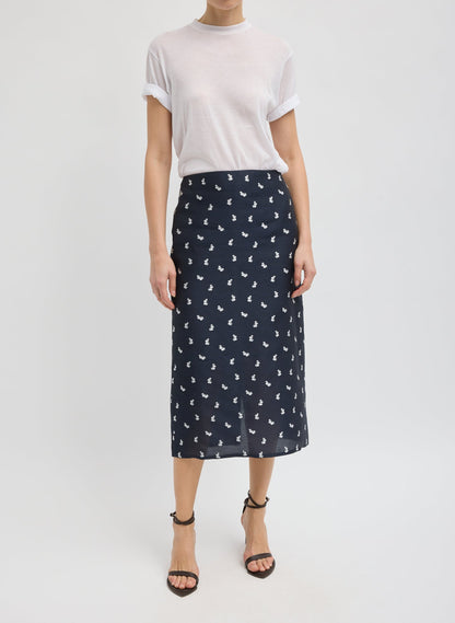 Silk Gazar Jacquard Pencil Skirt Navy Multi - Tibi