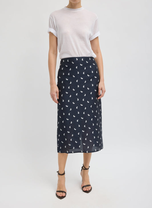 Silk Gazar Jacquard Pencil Skirt Navy Multi - Tibi