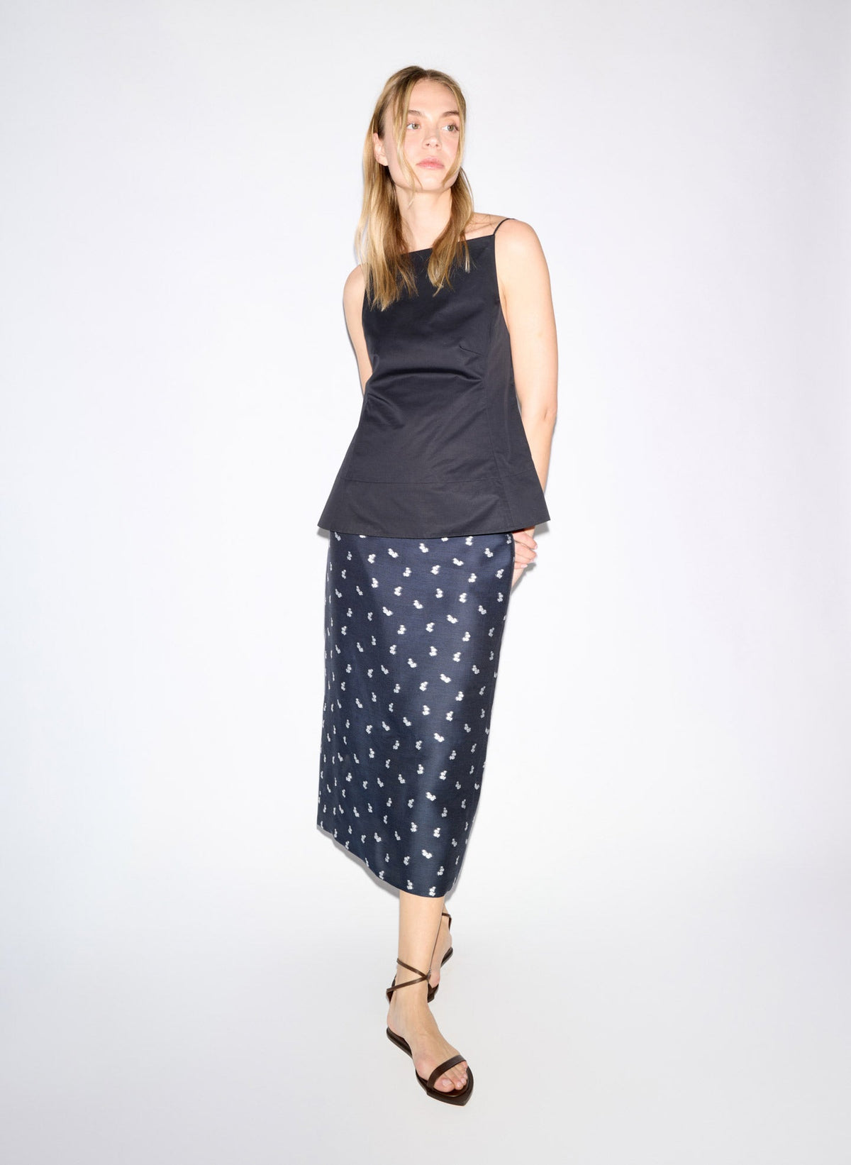 Silk Gazar Jacquard Pencil Skirt Navy Multi - Tibi
