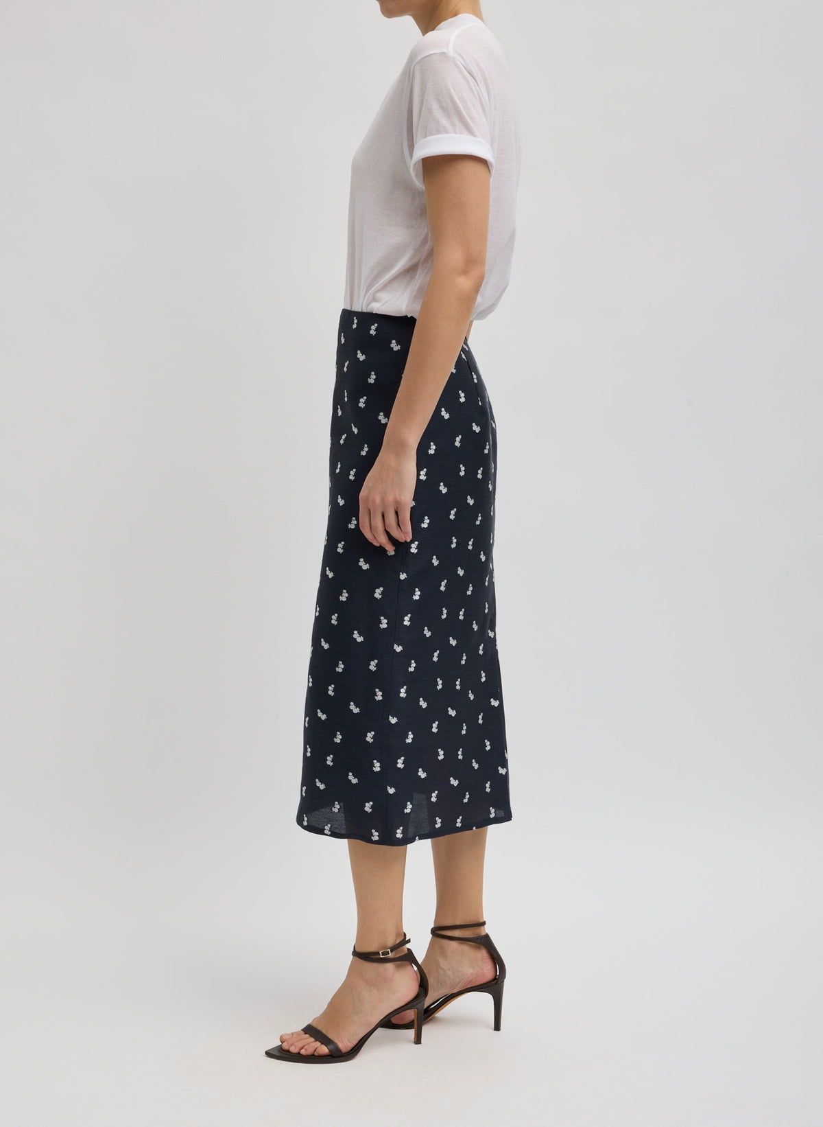 Silk Gazar Jacquard Pencil Skirt Navy Multi - Tibi