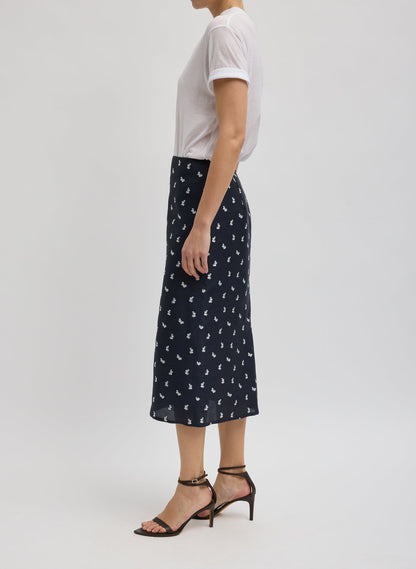 Silk Gazar Jacquard Pencil Skirt Navy Multi - Tibi