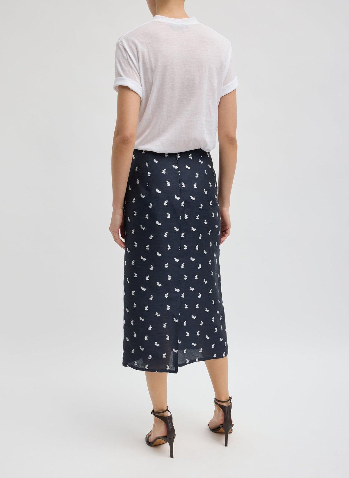 Silk Gazar Jacquard Pencil Skirt Navy Multi - Tibi