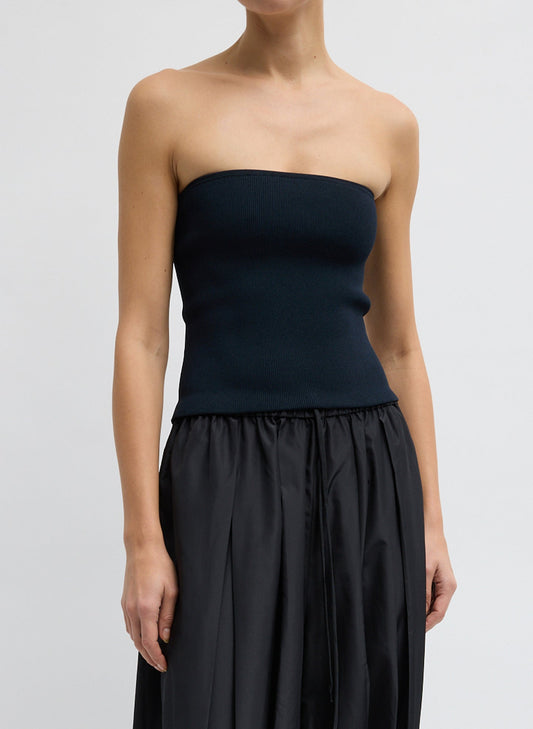 Ribbed Sweater Tube Top Navy - Tibi