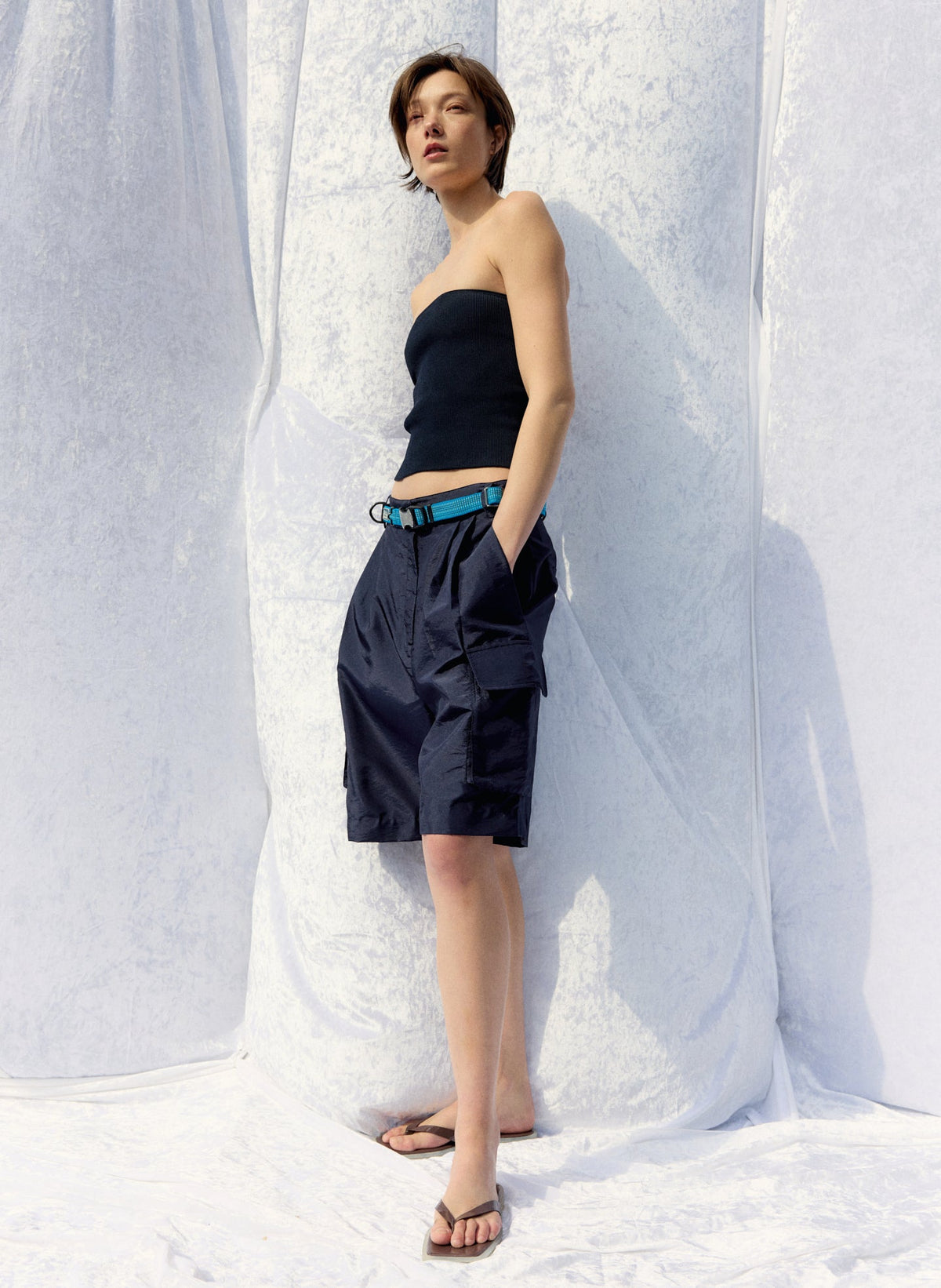 Ribbed Sweater Tube Top Navy - Tibi