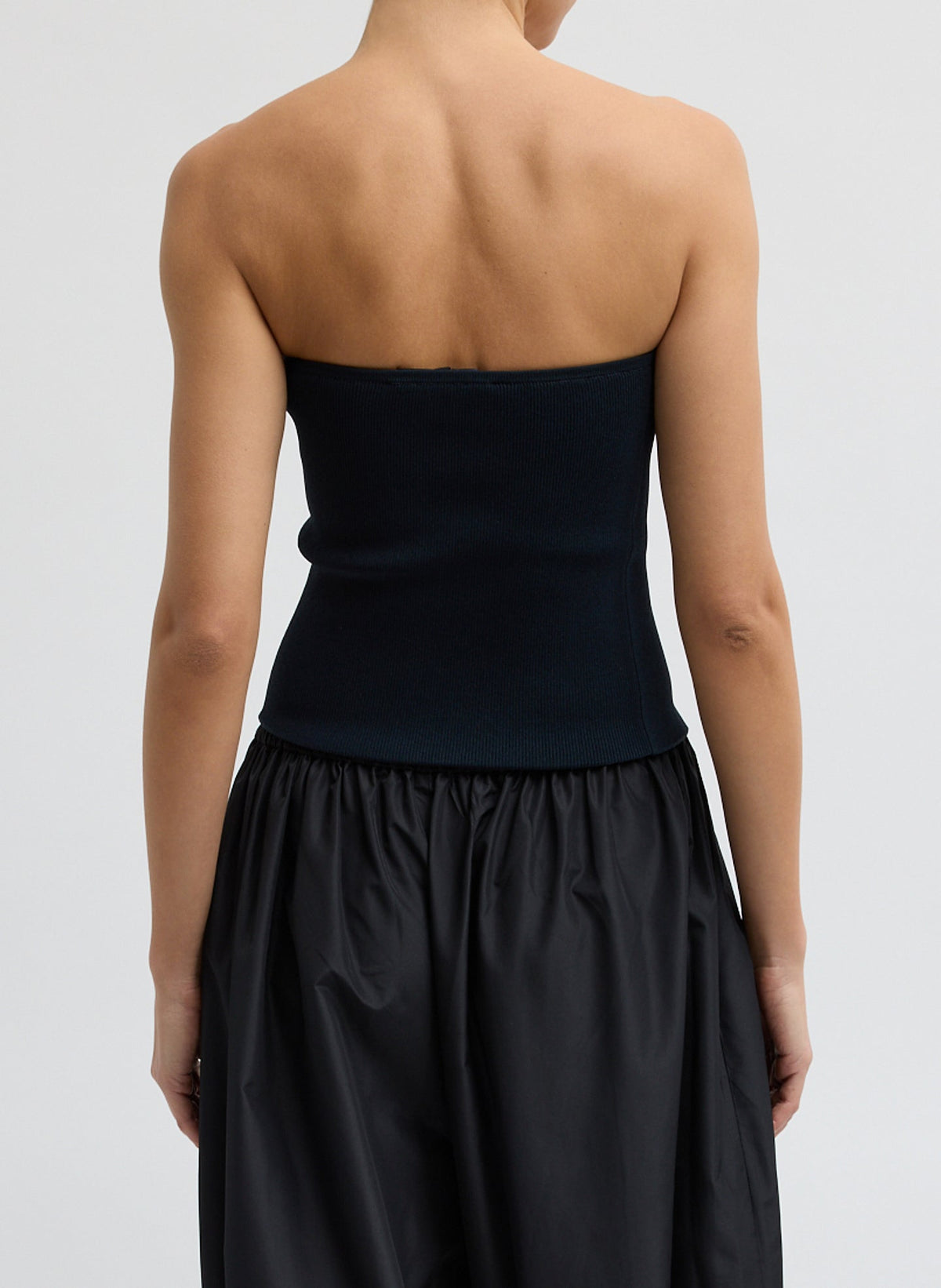 Ribbed Sweater Tube Top Navy - Tibi