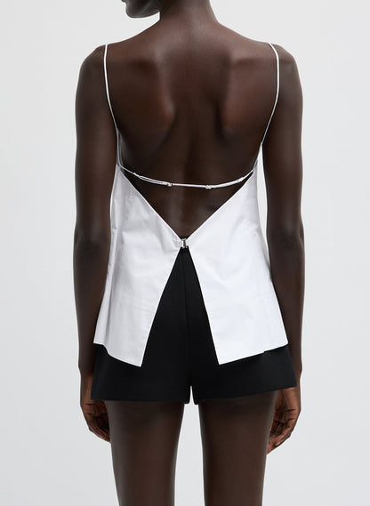 Eco Poplin Strappy Open Back Top White - Tibi
