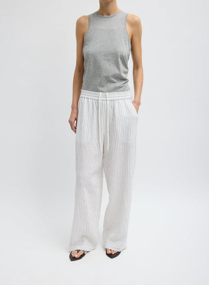 Crinkle Stripe Summer Suiting Wide Leg Pull On Pant Ivory Multi - Tibi