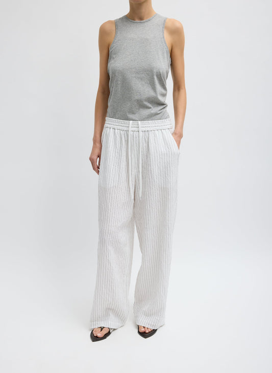 Crinkle Stripe Summer Suiting Wide Leg Pull On Pant Ivory Multi - Tibi