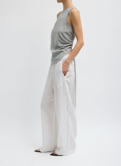 Crinkle Stripe Summer Suiting Wide Leg Pull On Pant Ivory Multi - Tibi