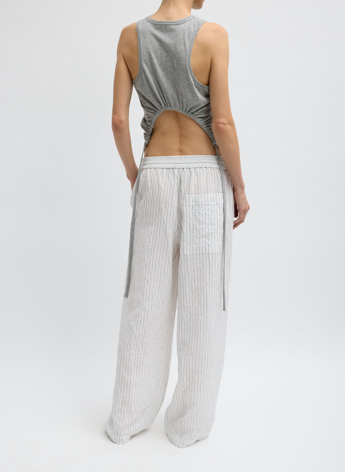 Crinkle Stripe Summer Suiting Wide Leg Pull On Pant Ivory Multi - Tibi