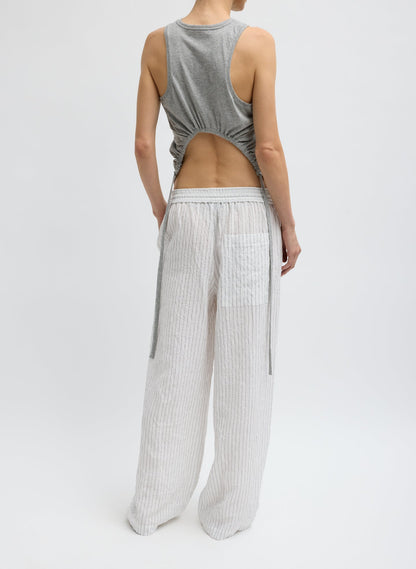 Crinkle Stripe Summer Suiting Wide Leg Pull On Pant Ivory Multi - Tibi