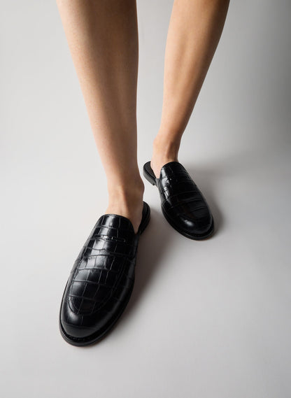 Herbert Slide Crocodile Embossed Black - Tibi