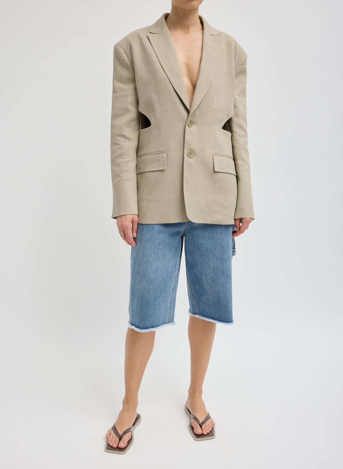 Stretch Linen Viscose Side Cut Blazer Sandstone - Tibi