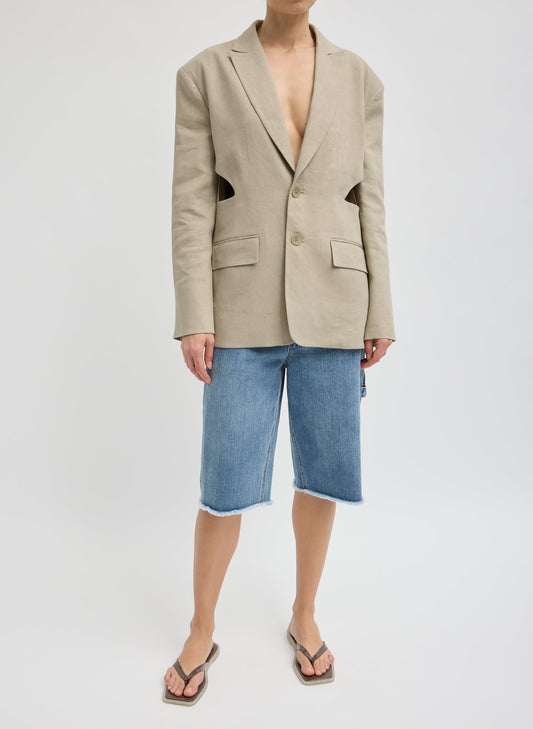 Stretch Linen Viscose Side Cut Blazer Sandstone - Tibi