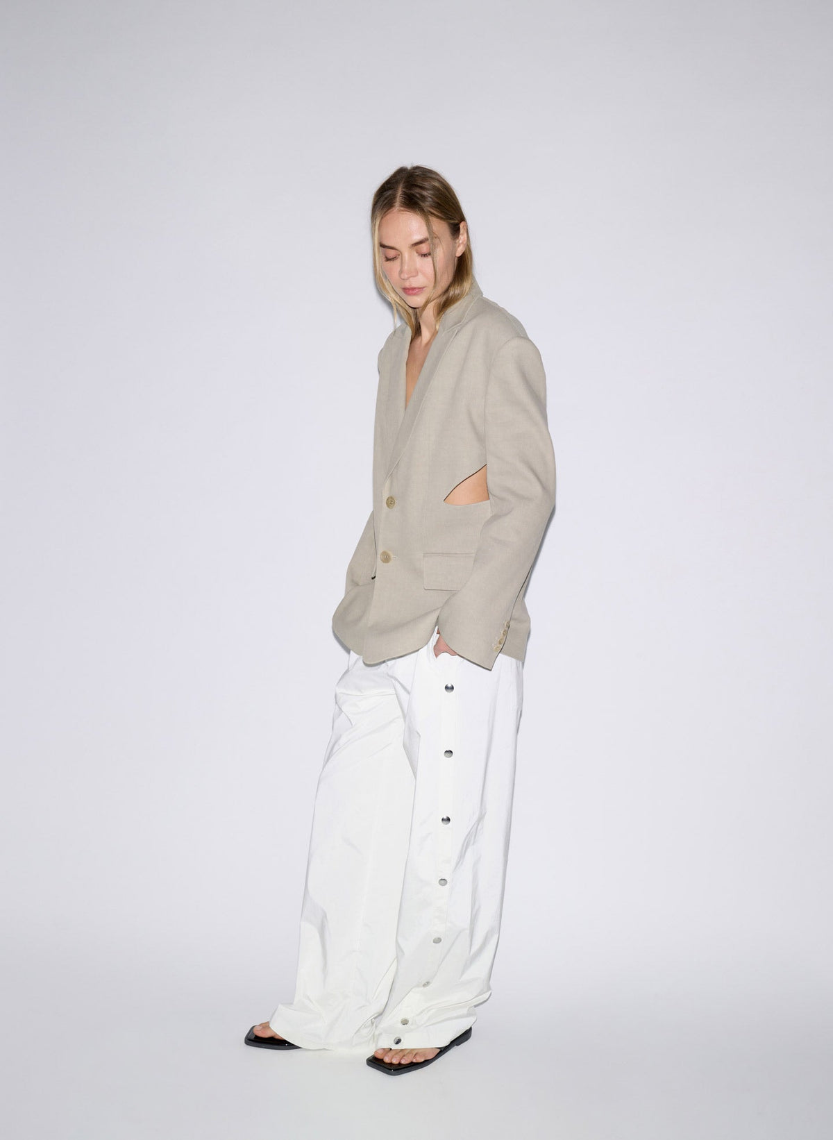 Stretch Linen Viscose Side Cut Blazer Sandstone - Tibi