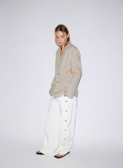 Stretch Linen Viscose Side Cut Blazer Sandstone - Tibi