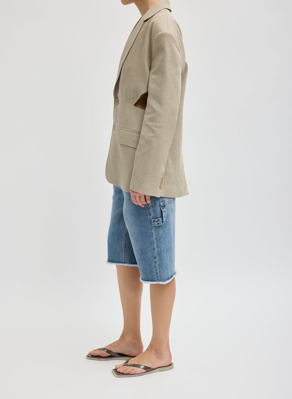 Stretch Linen Viscose Side Cut Blazer Sandstone - Tibi