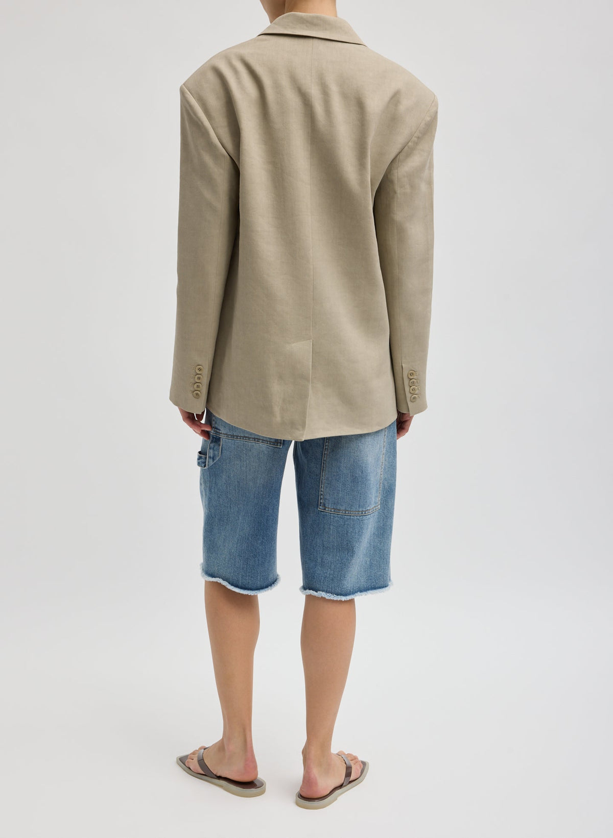 Stretch Linen Viscose Side Cut Blazer Sandstone - Tibi