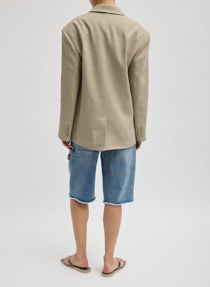 Stretch Linen Viscose Side Cut Blazer Sandstone - Tibi